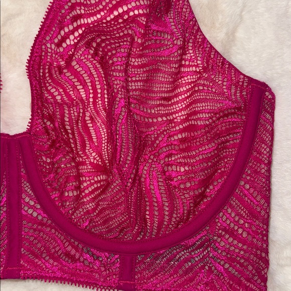 Victoria’s Secret Zebra Lace Unlined Plunge Bra Underwire Pink Women’s 32DDD 32F - Picture 4 of 12